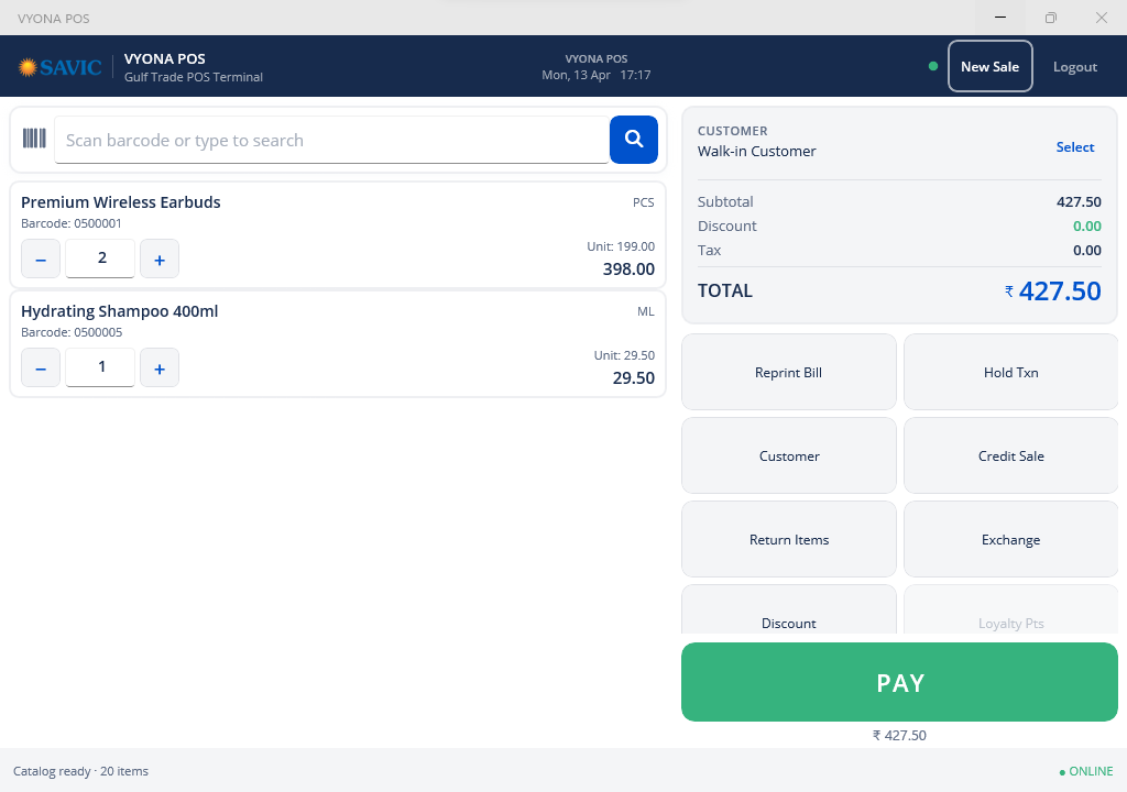 Beauty retail POS item and billing workflow